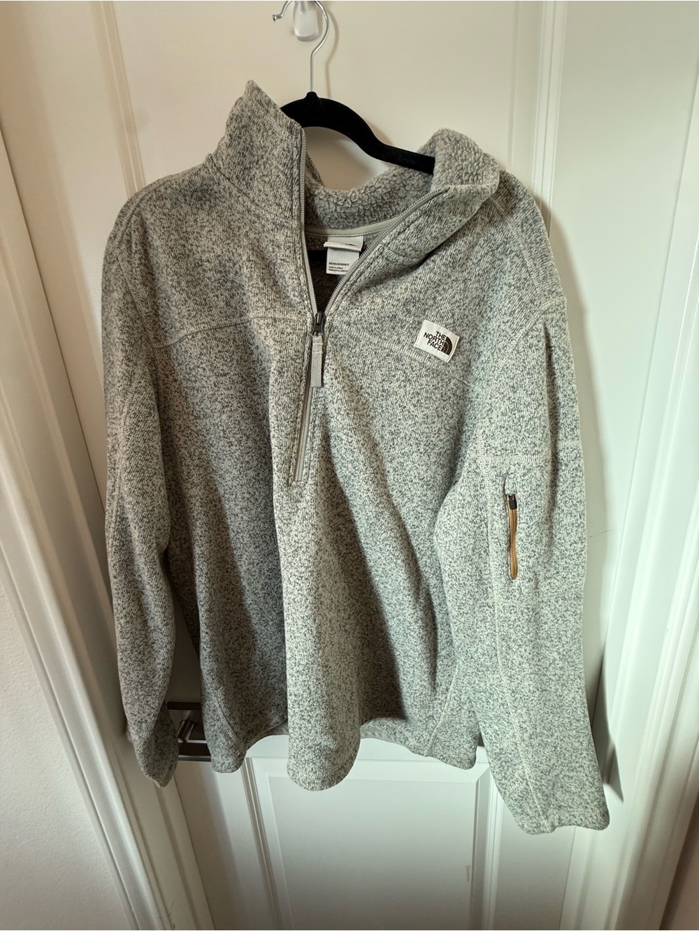 The North Face Light Gray Sherpa Fleece Jacket with Logo